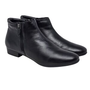 Array Black Leather Ankle Boots Women 12W Side Zip Low Block Heel Booties NWOB